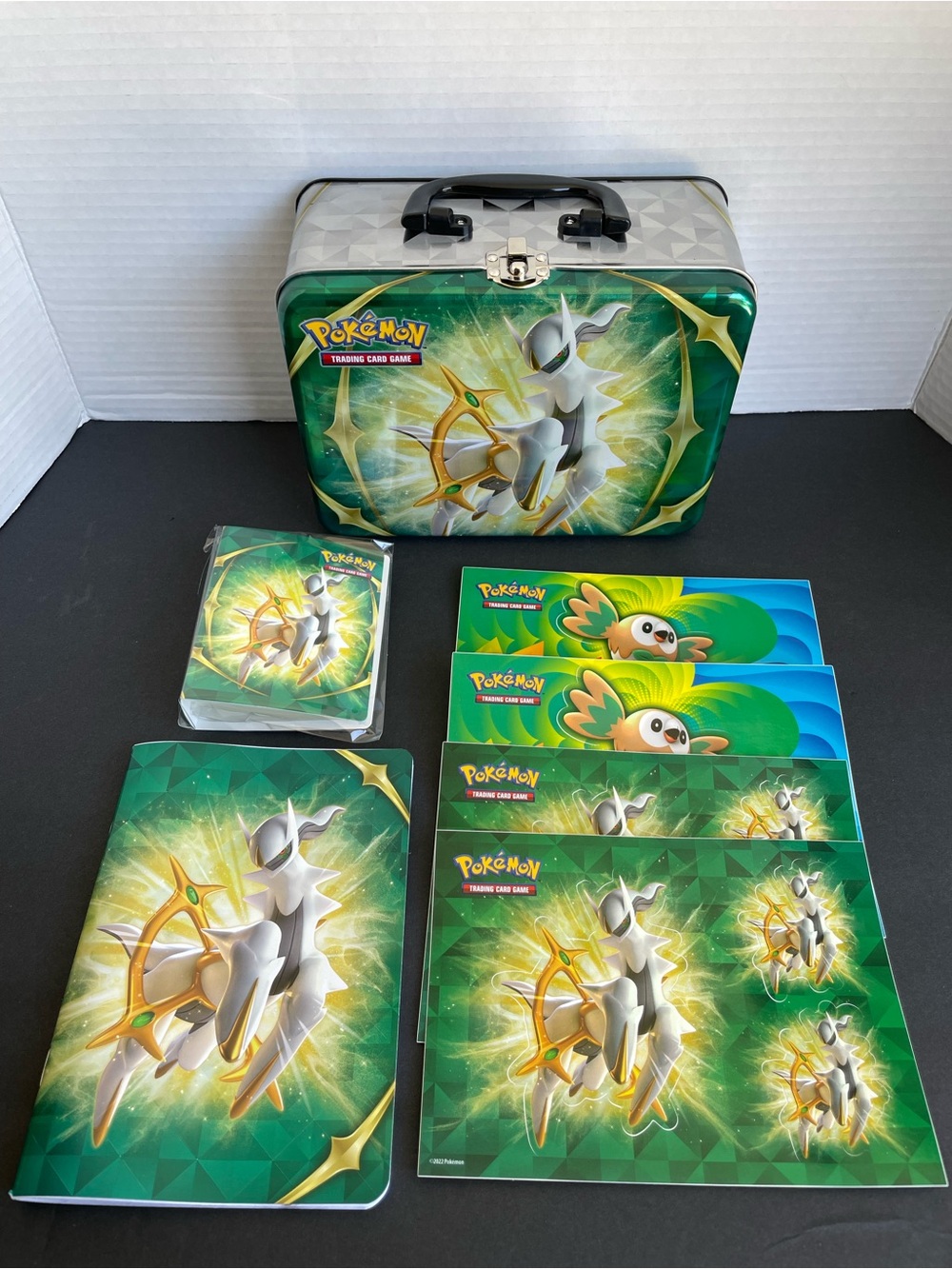 Pokemon Chest Lunchbox Tin Journal Notepad Arceus Stickers NEW